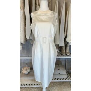 Calvin Klein Women's Size 10 White Belt Front V Back Sheath Dress #0223